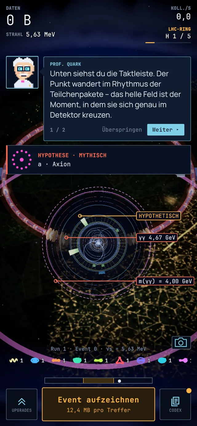 Event display of a Axion event, screenshot from the game.