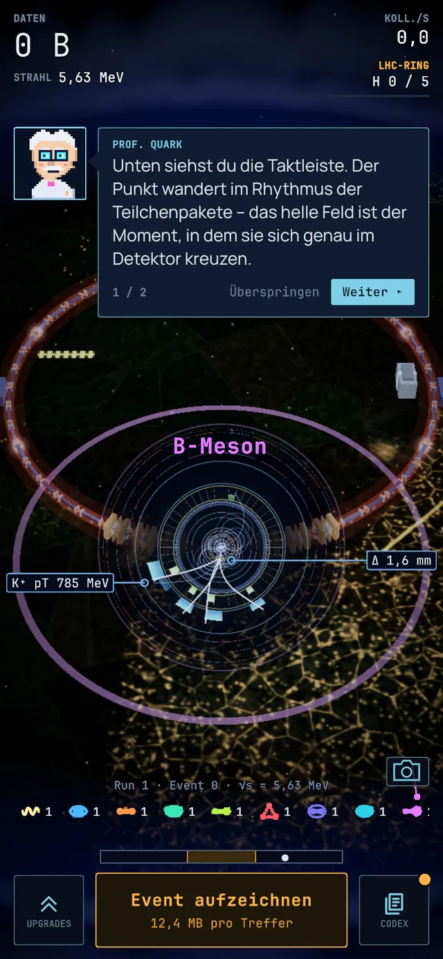 Event display of a B meson event, screenshot from the game.