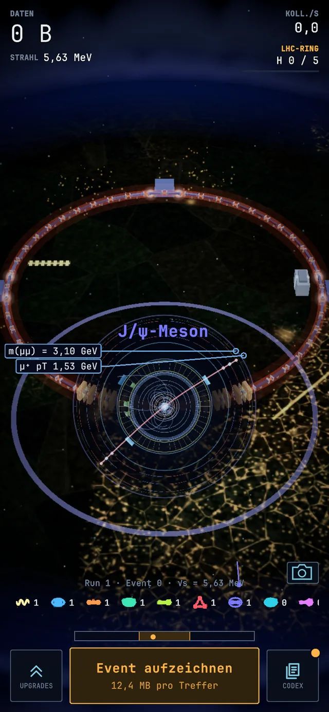 Eventanzeige eines J/ψ-Meson-Events, Screenshot aus dem Spiel.