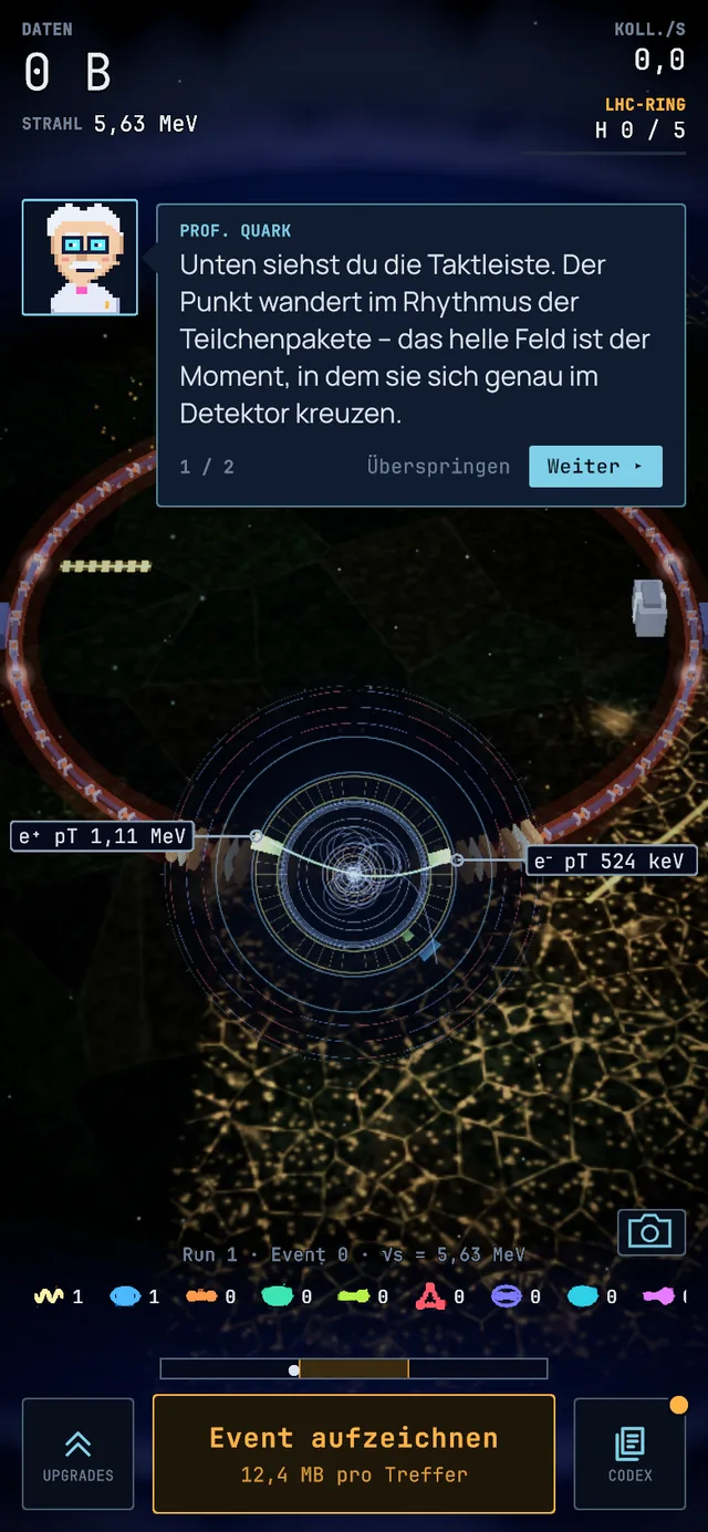 Event display of a Electron event, screenshot from the game.