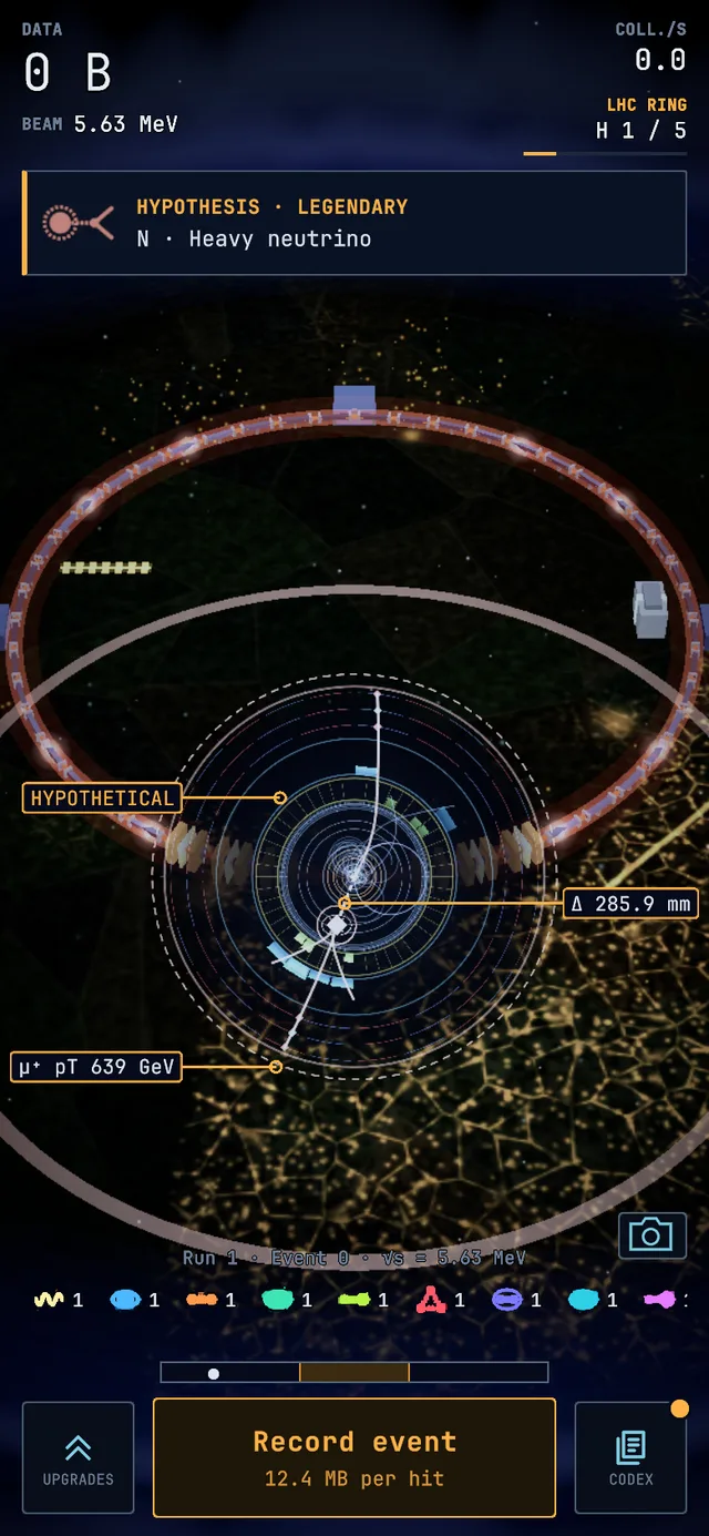 Event display of a Heavy neutrino event, screenshot from the game.