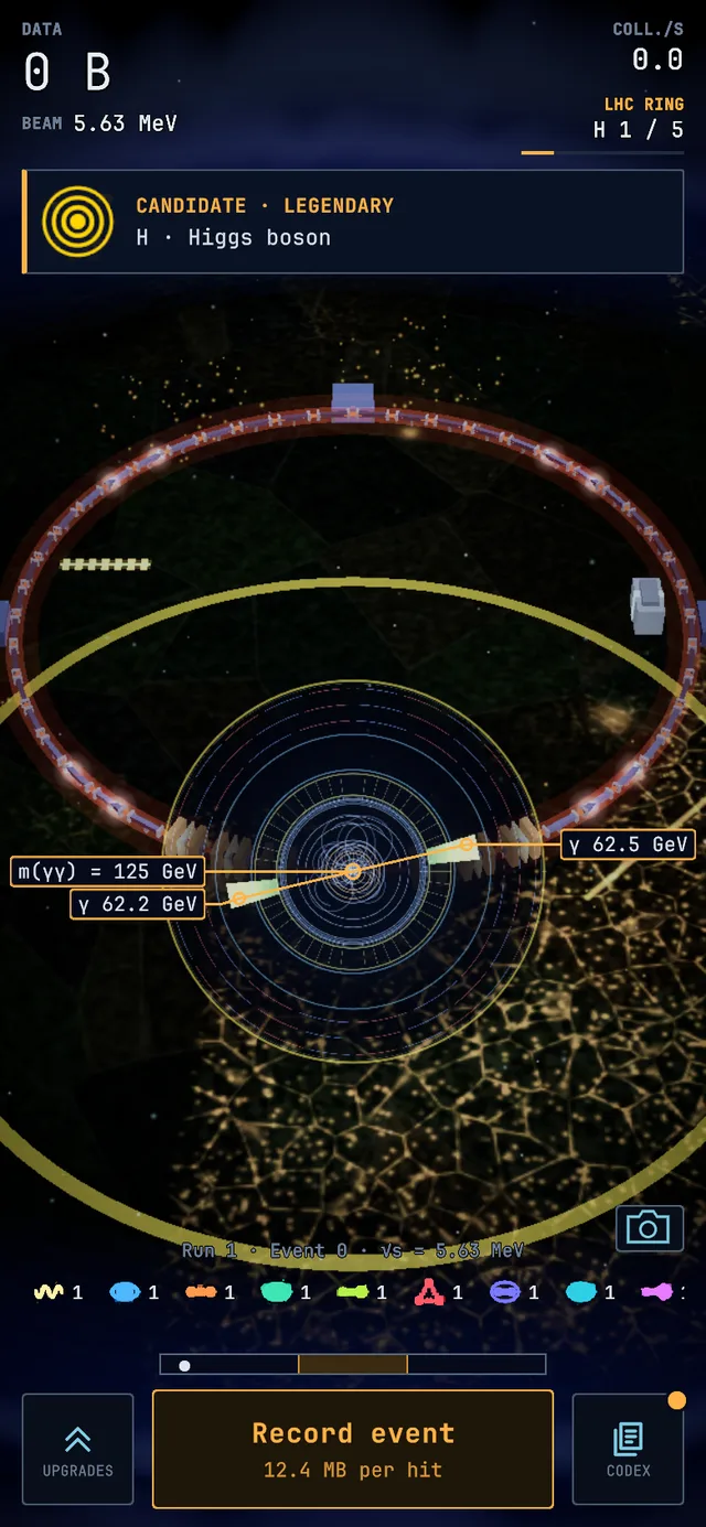 Event display of a Higgs boson event, screenshot from the game.
