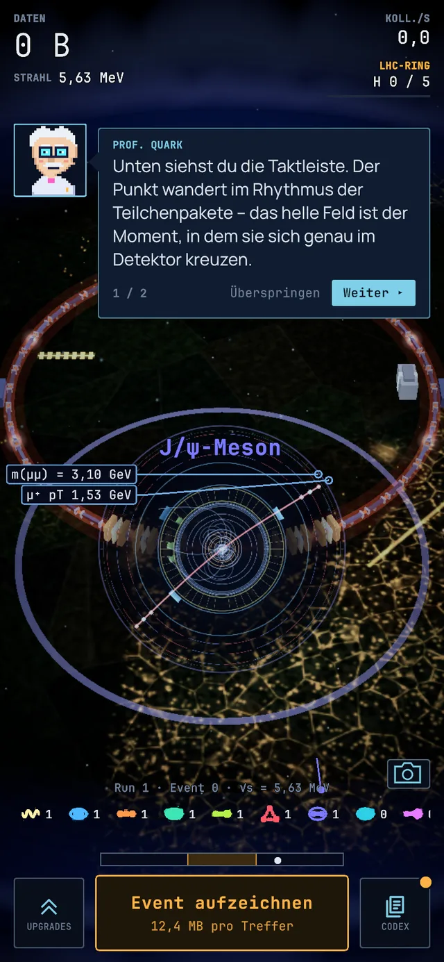 Event display of a J/ψ meson event, screenshot from the game.
