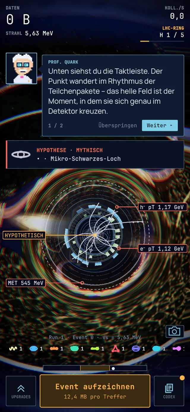 Event display of a Micro black hole event, screenshot from the game.