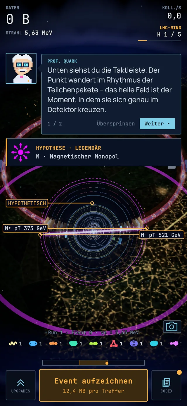 Event display of a Magnetic monopole event, screenshot from the game.