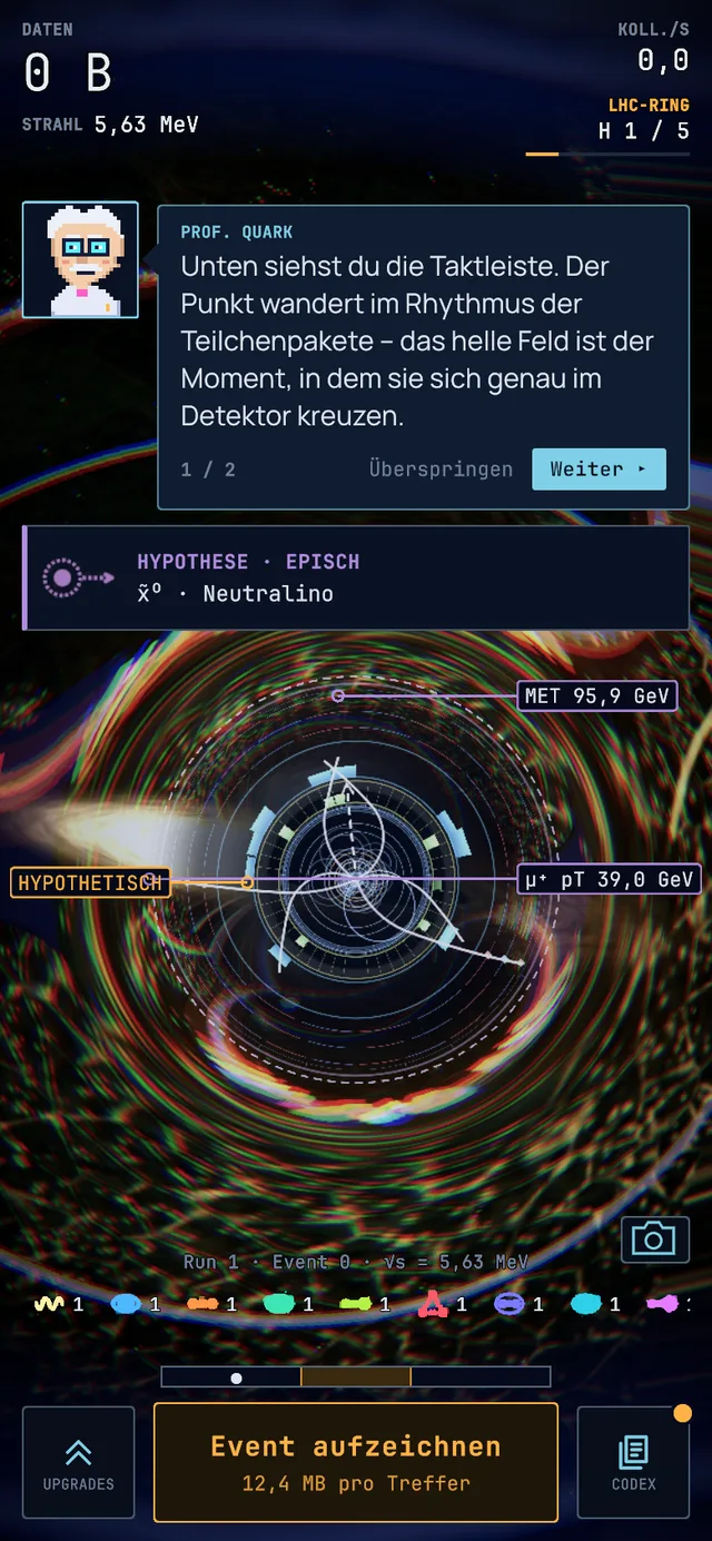 Event display of a Neutralino event, screenshot from the game.