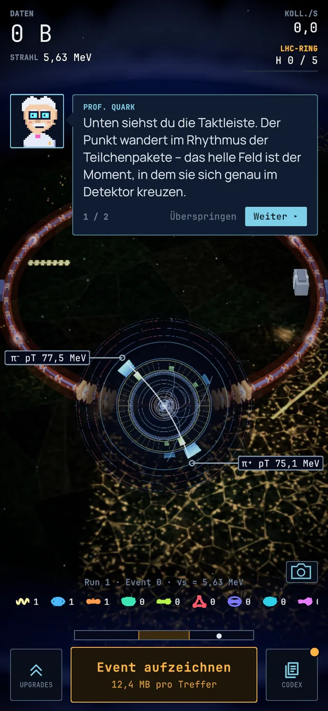 Event display of a Pion event, screenshot from the game.