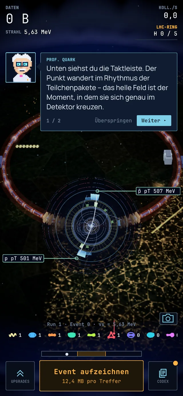 Event display of a Proton event, screenshot from the game.