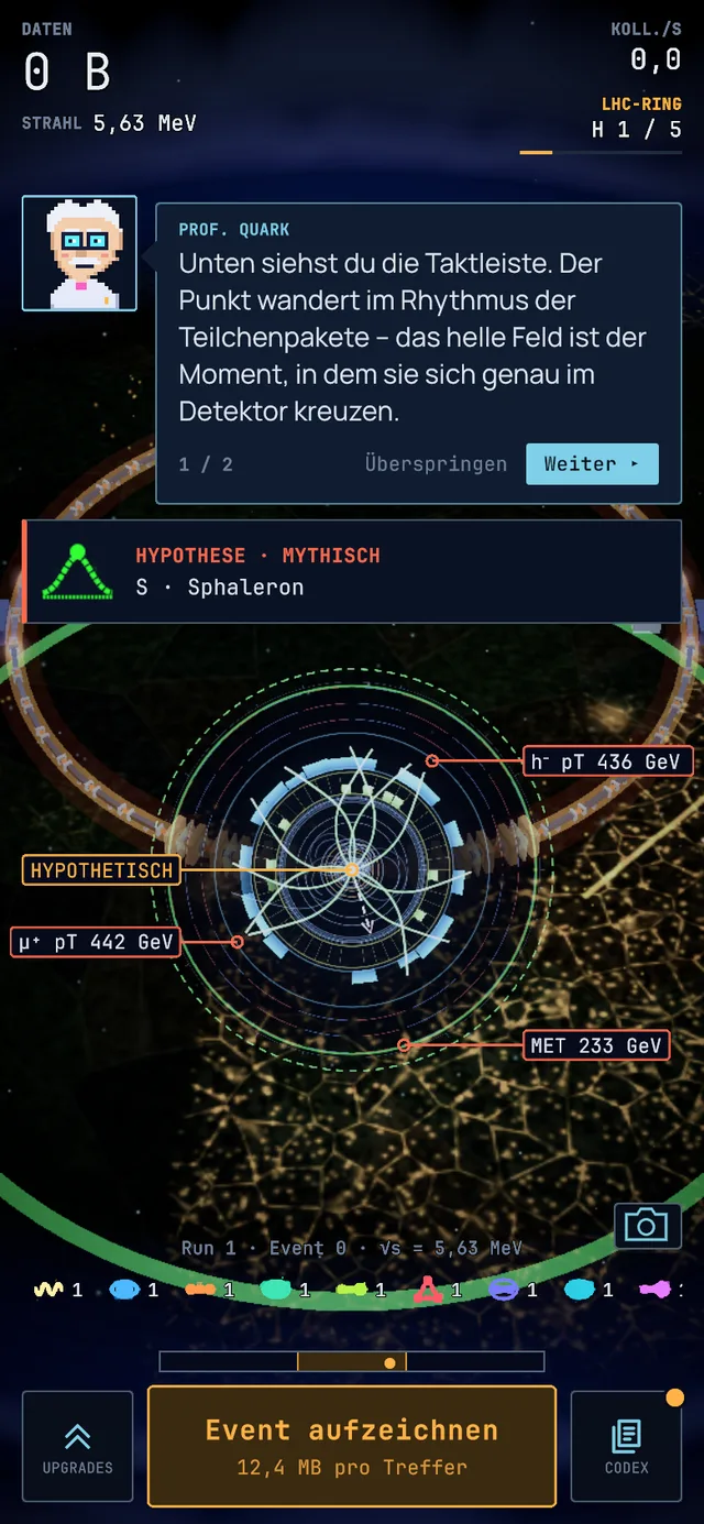 Event display of a Sphaleron event, screenshot from the game.