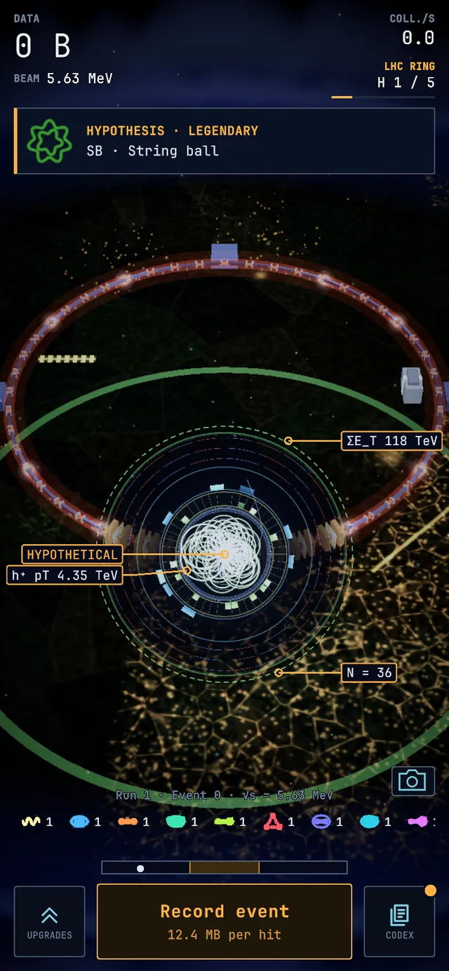 Event display of a String ball event, screenshot from the game.
