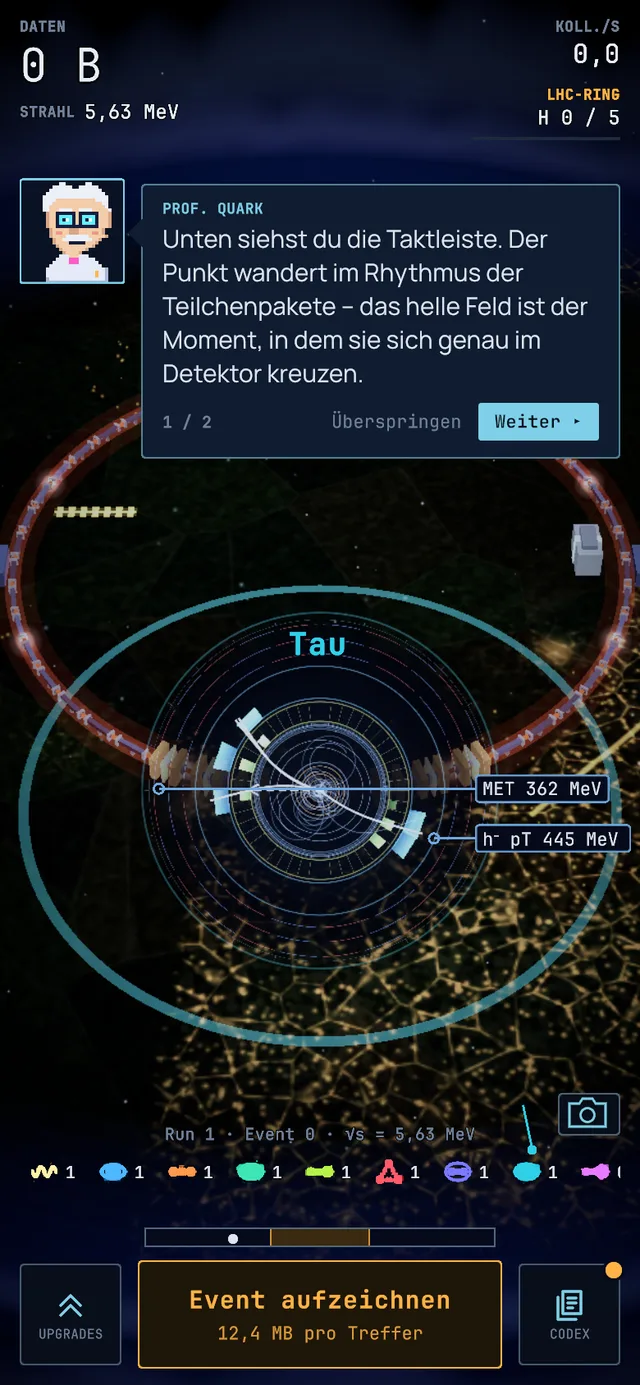 Event display of a Tau event, screenshot from the game.