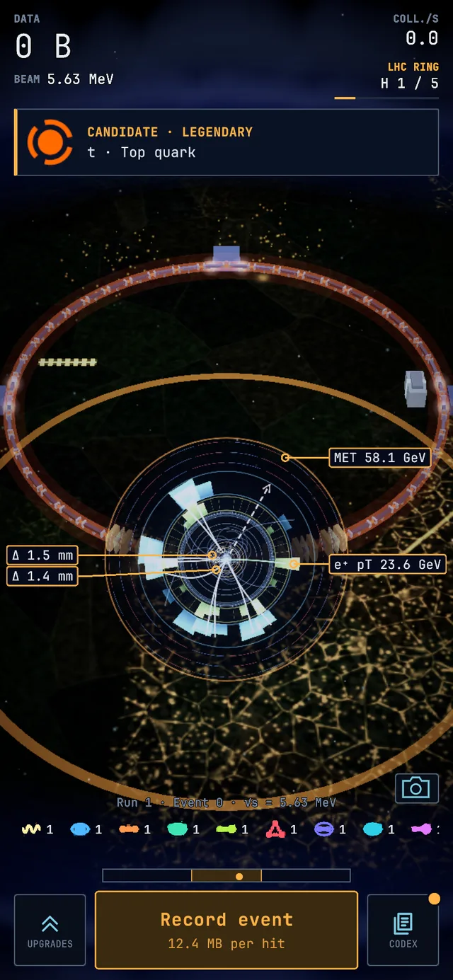 Event display of a Top quark event, screenshot from the game.
