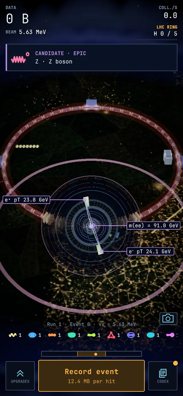 Event display of a Z boson event, screenshot from the game.