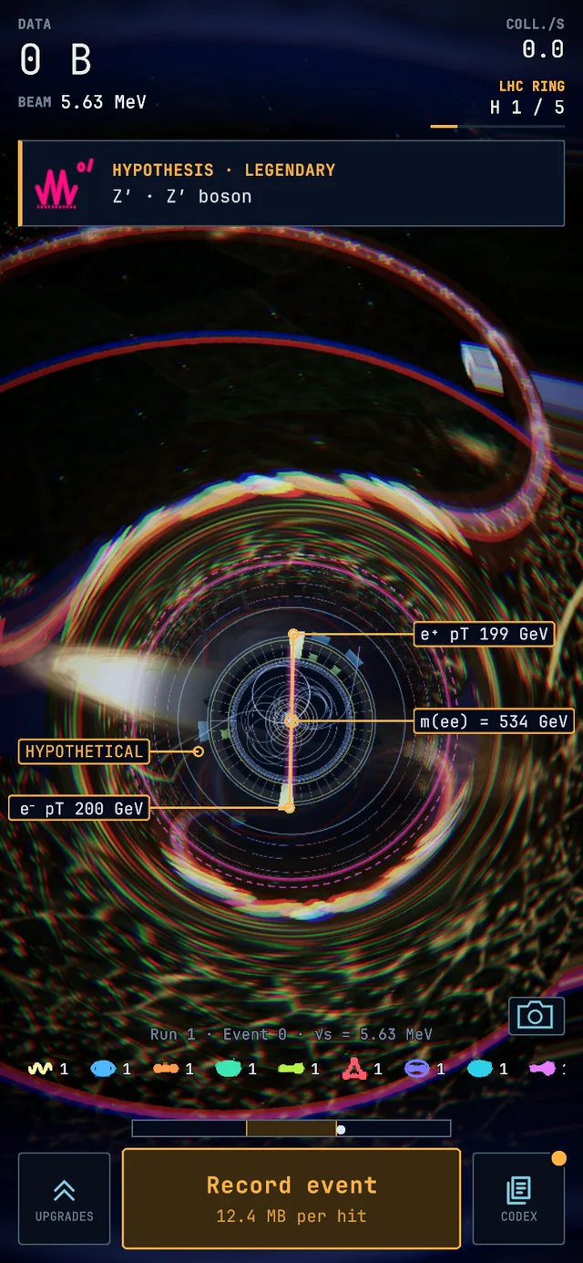Event display of a Z′ boson event, screenshot from the game.
